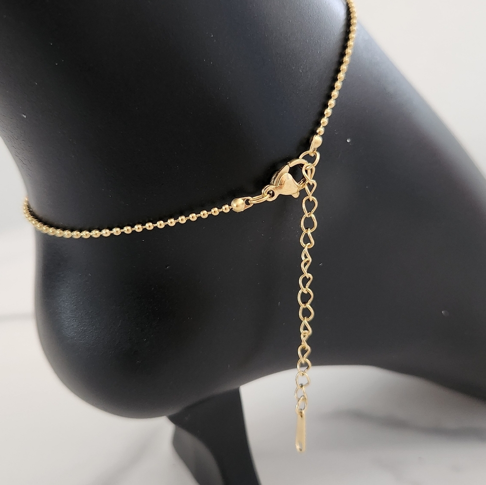 Simple Casual Style Gold Plated Beaded Anklet with Gemstone Drop - Picture 8 of 12